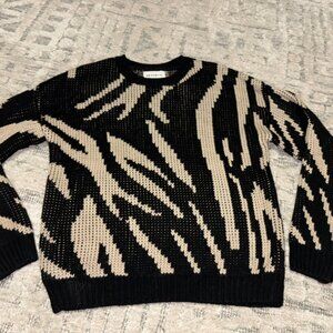 For the Republic Zebra Striped Crew Neck Pullover Sweater, Size M